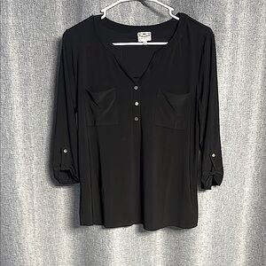 Black 3/4 Sleeve Polo Blouse